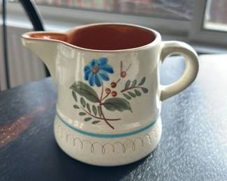 Vintage Hand Painted Ceramic Pitcher, Cake Stand and Salt & Pepper Shaker Set