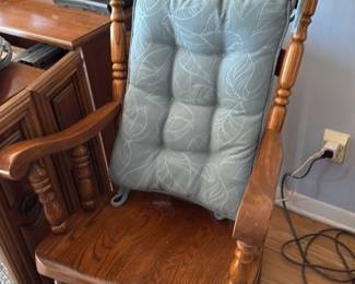 Oak Rocking Chair with Upholstered Cushion