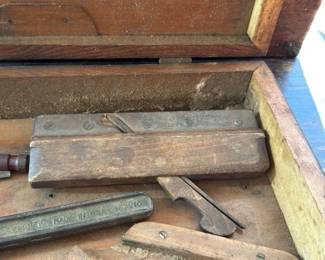 Antique Wooden Tool chest with Assorted Tools