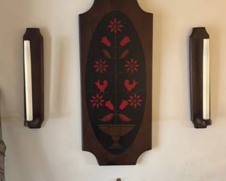 Folk Art Wooden Tray with Floral Inlay