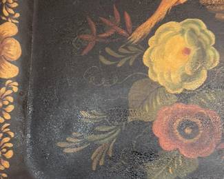 Antique Tole Tray with Floral and Bird Motif