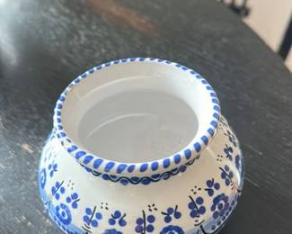 Blue and White Ceramic Pot with Lid