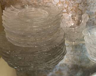 Vintage Clear Glass Dessert Plates and Creamers Set