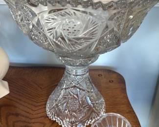 Antique Crystal Punch Bowl Set with Ladle