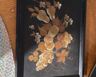 Vintage Decorative Tray with Fruit and Floral Motif