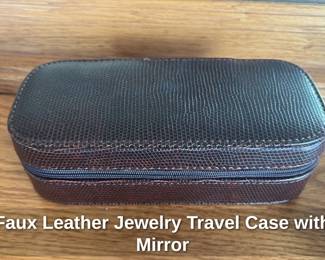 Faux Leather Jewelry Travel Case with Mirror
