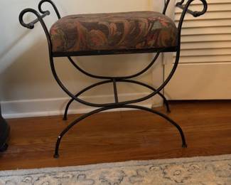 Vintage Upholstered Metal Vanity Stool