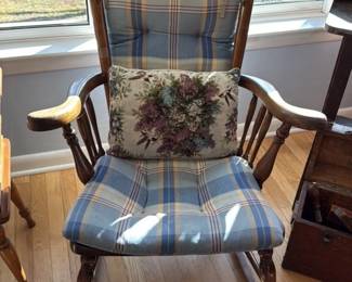 Antique Rocking Chair with Plaid Cushions