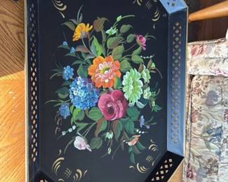 Vintage Hand - Painted Floral Tray