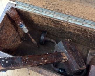 Antique Wooden Tool chest with Hand Tools