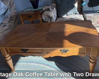 Vintage Oak Coffee Table with Two Drawers