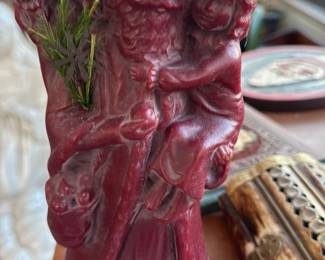 Red Wax Figural Candle - Madonna and child