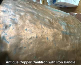 Antique Copper Cauldron with Iron Handle