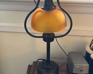 Art Nouveau Style Table Lamp with Amber Glass Shade