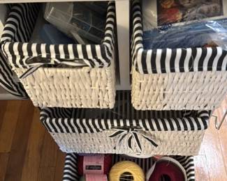 Striped Storage Cart with Woven Baskets