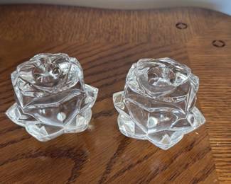 Vintage Glass Rose Candlestick Holders