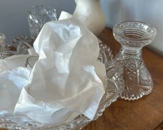 Antique Crystal Punch Bowl Set with Ladle