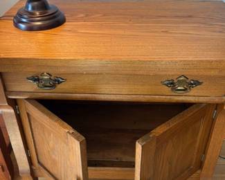 Vintage Oak Nightstand with Drawer and Cabinet