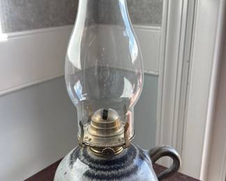 Vintage Ceramic Oil Lamp with Glass Chimney