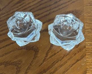 Vintage Glass Rose Candlestick Holders