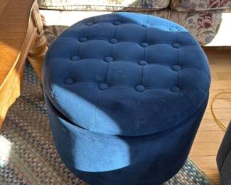 Blue Velvet Tufted Storage Ottoman
