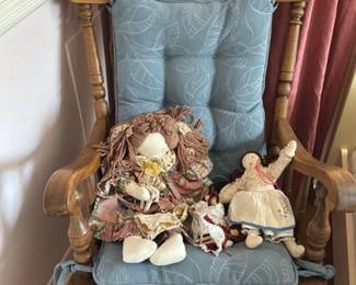 Vintage wooden rocking Chair with Dolls