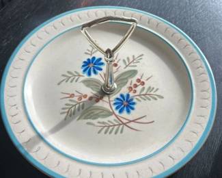 Vintage Hand Painted Ceramic Pitcher, Cake Stand and Salt & Pepper Shaker Set