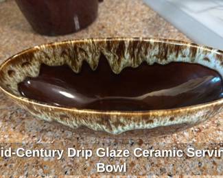 Mid Century Drip Glaze Ceramic Serving Bowl