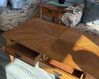 Vintage Oak Coffee Table with Two Drawers