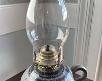 Vintage Ceramic Oil Lamp with Glass Chimney