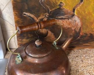 Antique Copper Kettle with Wooden Handle