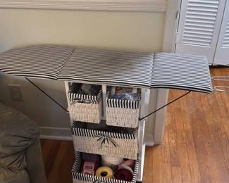 Striped Storage Cart with Woven Baskets
