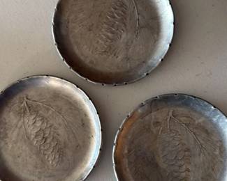 Set of 3 Vintage Pinecone Embossed Metal Coasters