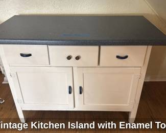 Vintage Kitchen Island with Enamel Top