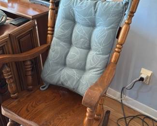 Oak Rocking Chair with Upholstered Cushion