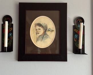 Folk Art Toleware Candle Sconce