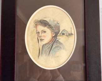 R.W. Weaver "27/100" Signed Lithograph Print of a Child with Lighthouse