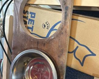 Vintage Wooden Pet Bowl Stand with Stainless Steel Bowls