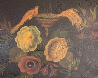 Antique Tole Tray with Floral and Bird Motif