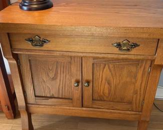 Vintage Oak Nightstand with Drawer and Cabinet