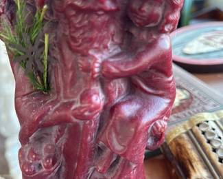 Red Wax Figural Candle - Madonna and child