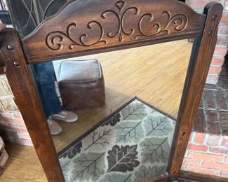 Vintage Wooden Wall Mirror with Carved Accents