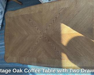 Vintage Oak Coffee Table with Two Drawers