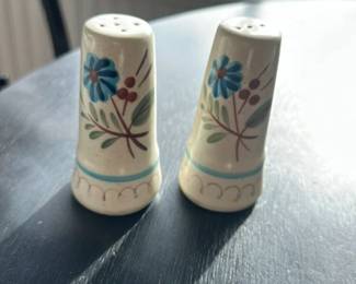 Vintage Hand Painted Ceramic Pitcher, Cake Stand and Salt & Pepper Shaker Set
