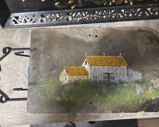 Painted Slate Barn Scene