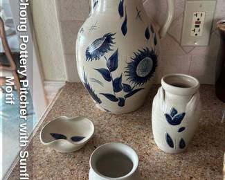 D.I. Chong Pottery Pitcher with Sunflower Motif