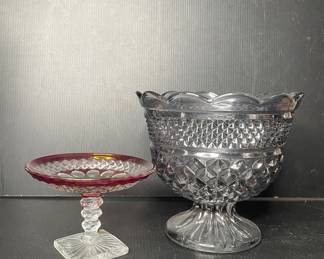 Vtg Anchor Hocking Wexford footed bowl & Westmoreland Glass compote