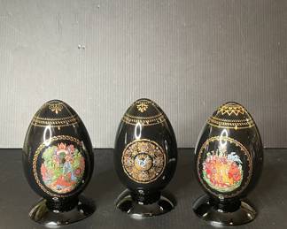 Vintage Russian fairy tale black lacquer eggs