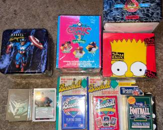 Vtg trading cards (some sealed) Baseball, Football. Simpsons, Marvel