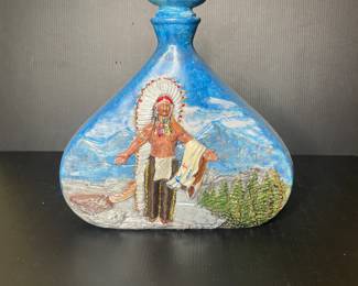 Vintage ceramic decanter with Native American Indian chief